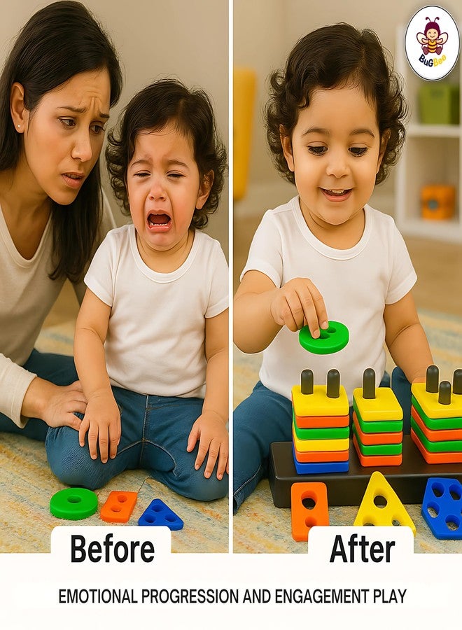 BuGBee Stacker Activity Sets | Kids Toys for 2 - 5 Years girl & Boy | Geometric Plastic Blocks Sorting & Stacking Toys for Toddlers Kids Preschool Color Stacker Shape Sorter Gift Educational Learning Toy - Image 4